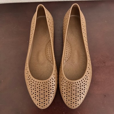 Okabashi Samantha Women's Tan Laser Cut Ballet Flats Size 9 Made In USA
