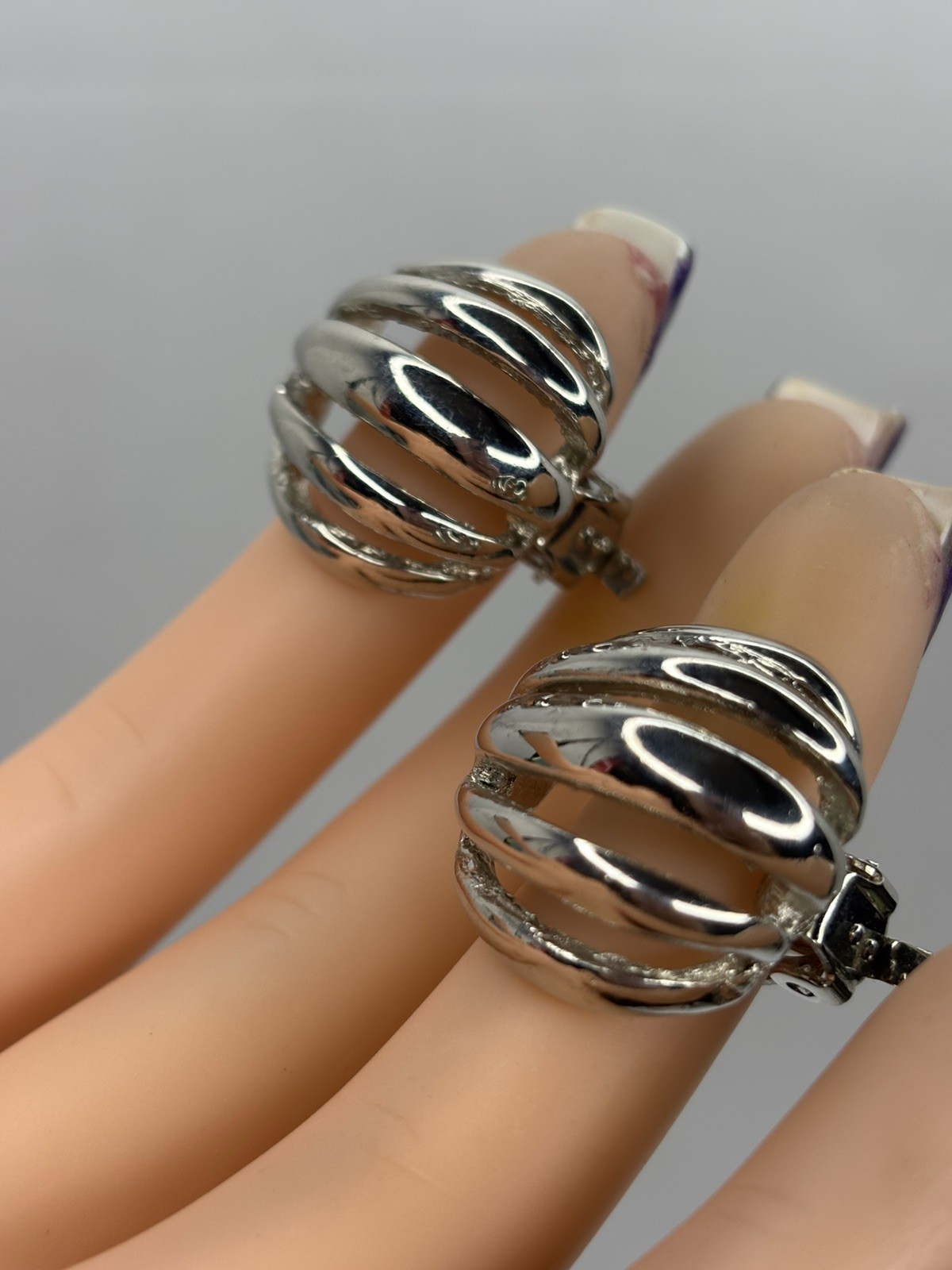 Silver Tone Clip on Earrings Cuff Twisted Style