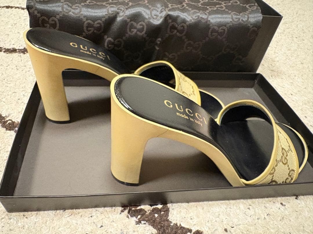 GUCCI Mules Sandals Heel GG Canvas Yellow Green EU35/US5 116127c thumbnail 21