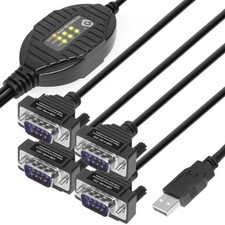 Gearmo 4 Port RS-232 to USB Adapter with LED Indicators, 5ft Length, 0, Black