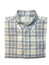 Brooks Brothers Regent Men  s Shirt L Blue Plaid Button Down Non Iron Stretch
