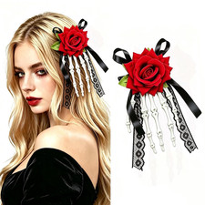 Halloween Hair Clips, Red Rose Skeleton Hand Gothic Hair Accessories