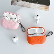 For Airpods 4 Case Genuine Leather Case For Airpods Pro2 Lychee Pattern Cases