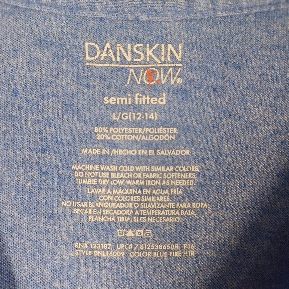 Top azul Danskin para mujer talla grande 12-14 manga corta cuello redondo elástico suave Foto 3 de 4