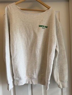 White Fox Sweatshirt Women S Grey Marl Vol 3 Puff Print Raw Neck Oversized