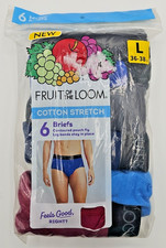 Men's Fruit of the Loom BRIEFS Underwear LARGE 36-38" Cotton Stretch 6-Pack