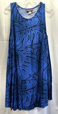 Vintage Island Aloha Wear Blue Floral Dress With Pockets OSFM