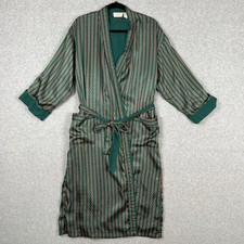 Vintage Victorias Secret Robe Green Striped Satin Kimono Belted Dressing Gown