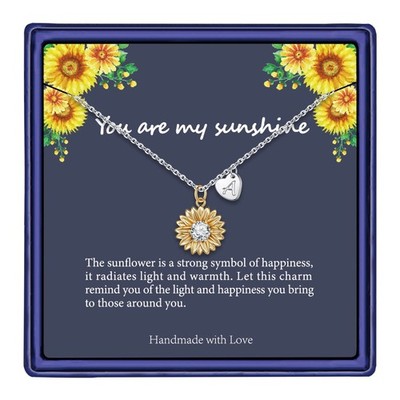 Initial Sunflower Necklace for Women Trendy, 14k Gold Plated Sunflower Neckla...