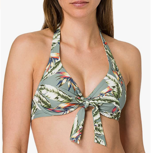 32C ESPRIT Bikini Top UK 10 Panama Beach Underwired Halterneck Floral Bra Green - Picture 2 of 8