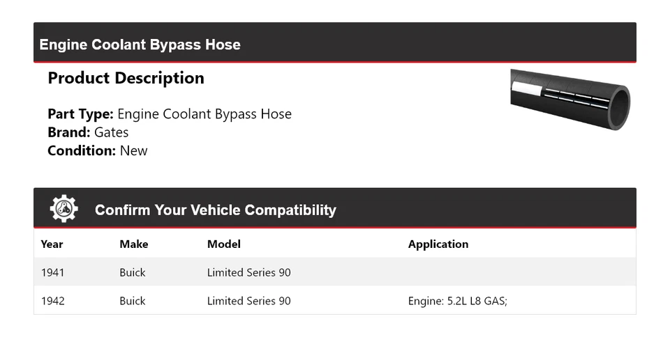 Puertas de manguera de derivación de refrigerante de motor serie limitada 90 para Buick 1941-1942 Foto 2 de 4