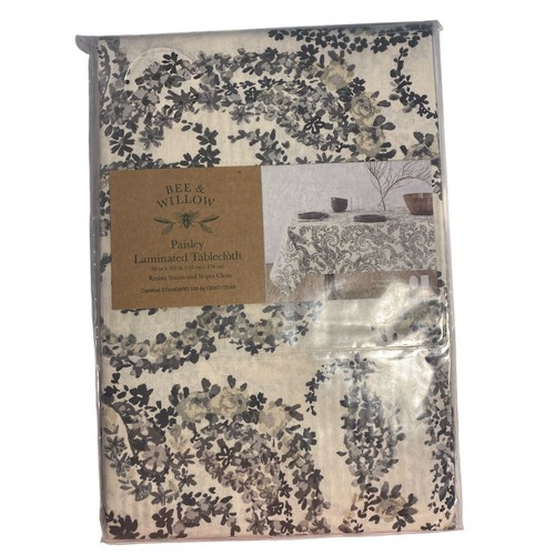 Bee & Willow Gray Paisley Laminate Tablecloth 60x102 Resists Stains Wipe Clean - Picture 2 of 4