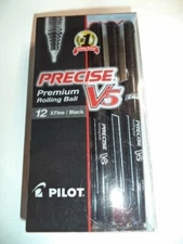 12 PILOT V5 BLACK INK PRECISE PENS X FINE 0.5MM ROLLING BALL 35380 PV5-BLK-CB