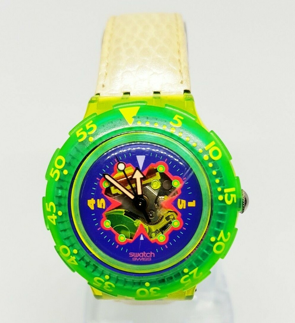 1992 Green Scuba Swatch Watch | 90s retro Vintage Swiss Made