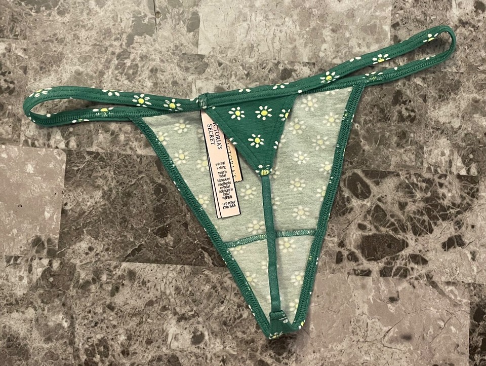 Nuovo Con Etichetta! Perizoma Victoria's Secret Blu Con Ricamo Conchiglia