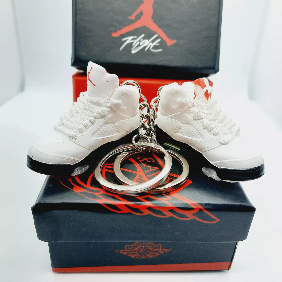 Jordan 5 Fire red pair of mini kicks sneaker keyring keychain box