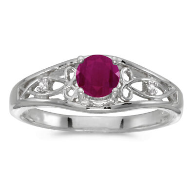 Ring 10 Karat Weißgold runder Rubin und Diamant (CM-RM2587W-07)