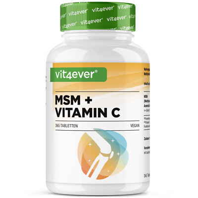 MSM + Vitamin C - 365 Tabletten á 1000 mg - mit Acerola Extrakt Vegan