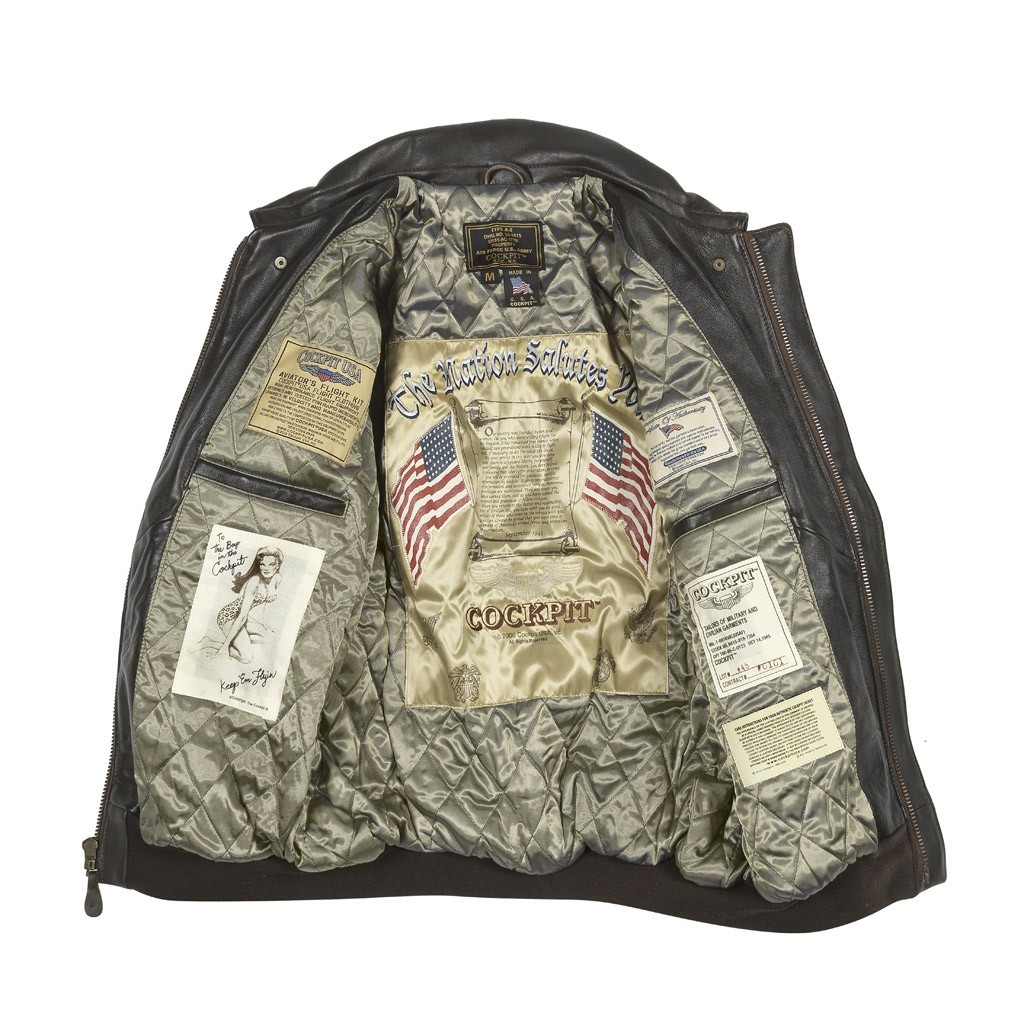 COCKPIT USA MENS ANTIQUE LAMBSKIN LEATHER A-2 FLIGHT JACKET USA