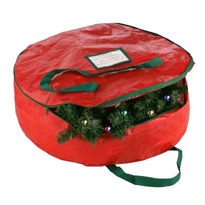 Elf Stor Premium Red Holiday Christmas Wreath Storage Bag For 24'' Inch Wreaths