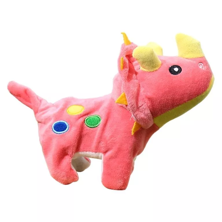 Pink Electronic Dinosaur Toy Plush Sounds Moves Works Triceratops Batteries Incl