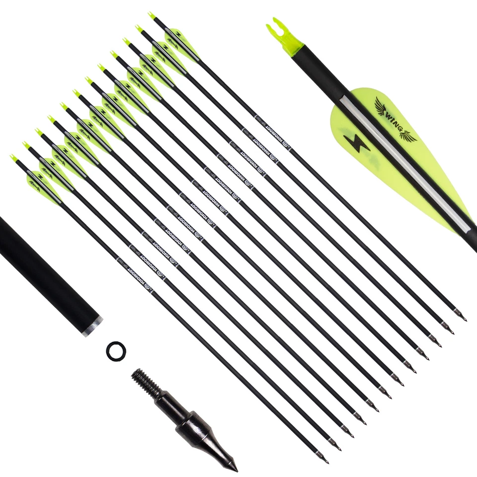 12Pcs 30 Inch Carbon Arrows Spine 500 Compound Recurve bow Archery  Hunting - Image 2 of 4