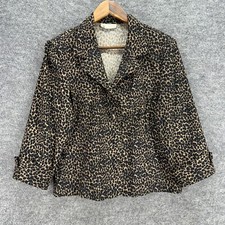 Dressbarn Blazer Women M Black Animal Print Button Collared Long Sleeve