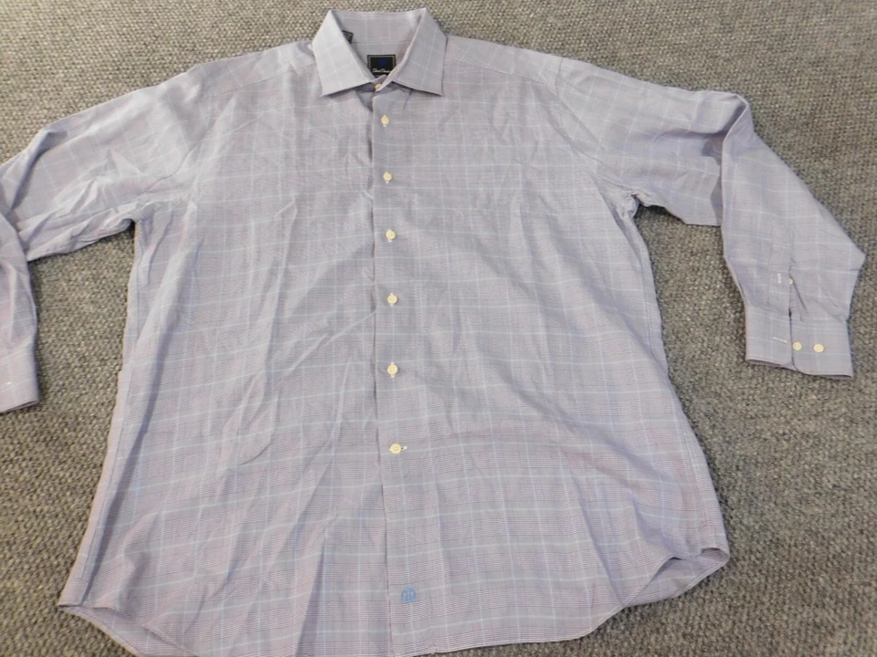 david donahue dress shirt 17 34/35 purple mens plaid button up formal - Image 2 of 4