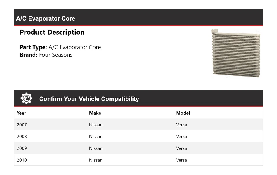 Núcleo evaporador de aire acondicionado Nissan Versa 2007-2010 4 estaciones 2008 2009 Foto 2 de 4