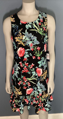Tommy Hilfiger Womens Floral Tank Dress Ruffle Bottom Black And Floral Sz 10 NWT