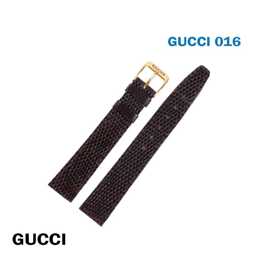 Bracelet GUCCI SUISSE CUIR MARRON 16 MM, boucle suisse Gucci dorée 14 mm 3000J