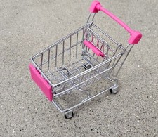 Mini Shopping Cart Metal Grocery Realistic Rolling Wheels Pink Handle