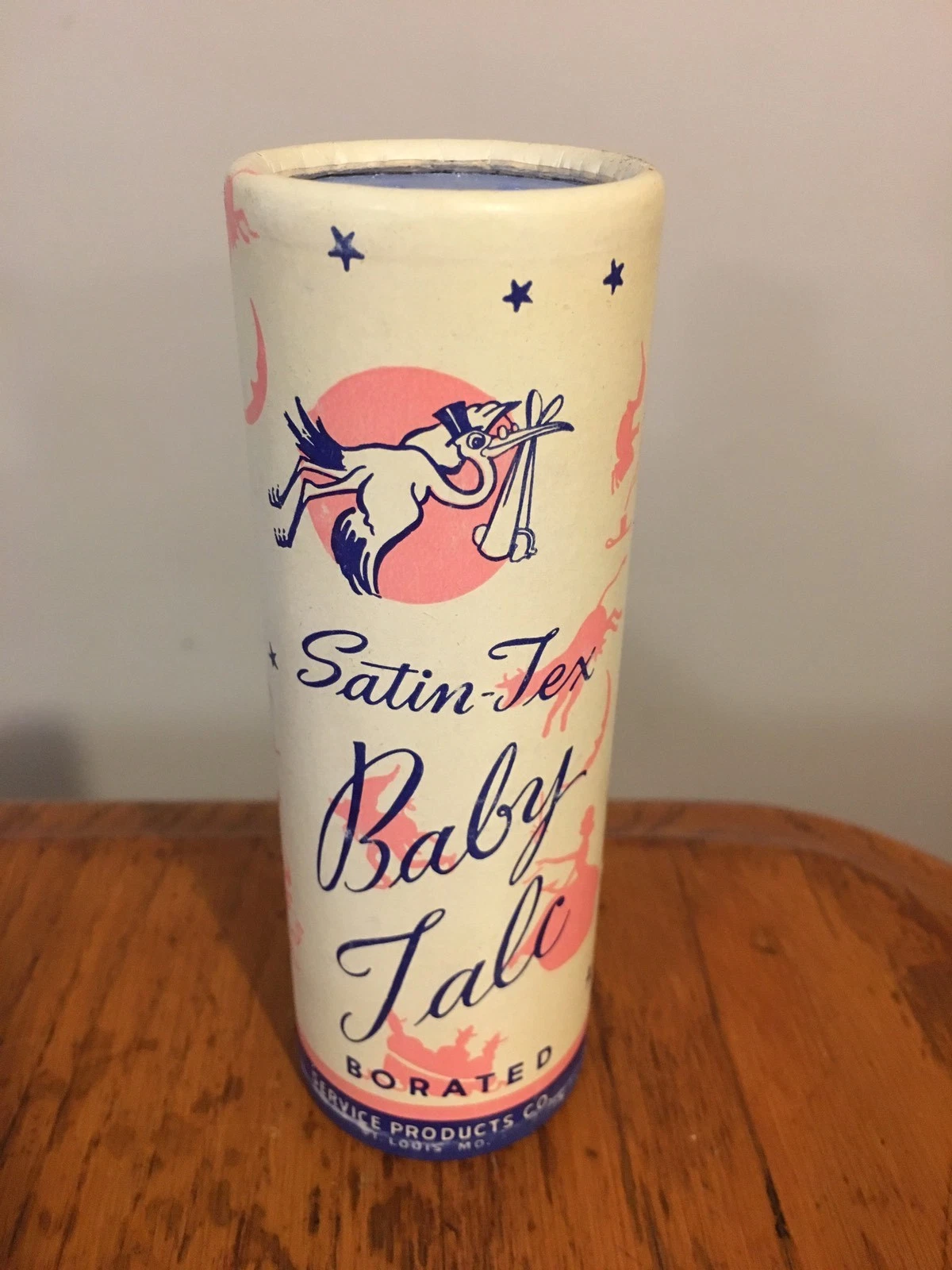 Vtg MINT Baby Talc Powder 5oz STORK Nursery Rhymes USA (Shower Gift Display)