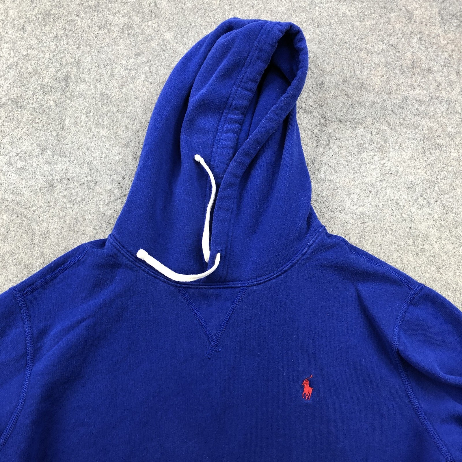 Ralph Lauren Felpa con Cappuccio Uomo Blu Medio Ricamato Rosso Pony Logo Maglia