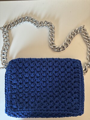 Handwoven Blue Bag With Silver Chain UK