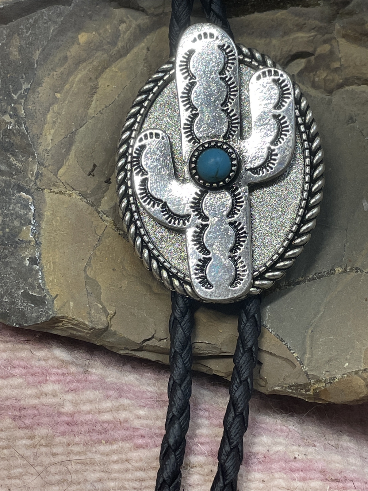 Saguaro Cactus Turquoise Silver Bolo Tie Western Southwest WEDDING Fall Festival