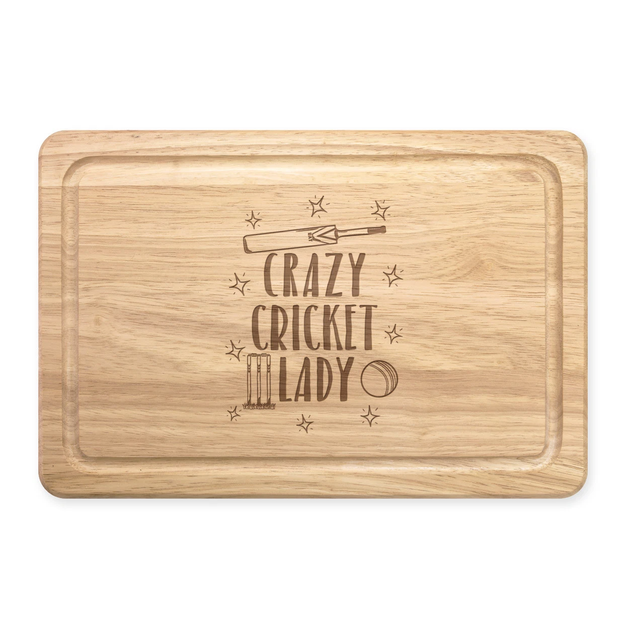 Crazy Cricket Lady Rectangular Wooden Chopping Board - Funny Sport