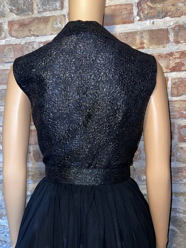 1950's VTG Julie Miller Black Rockabilly Pin Up Textured Bubble Hem Dress XS - Picture 9 of 11