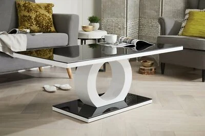 FURNITUREBOX UK GIOVANI Black Tempered Glass and White Gloss Rectangle Living Room Coffee Table