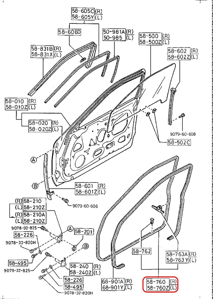 Juego de sellos de resistencia para puerta lateral derecha e izquierda genuinos Mazda RX-7 FC3S JDM 86-91 Foto 3 de 4