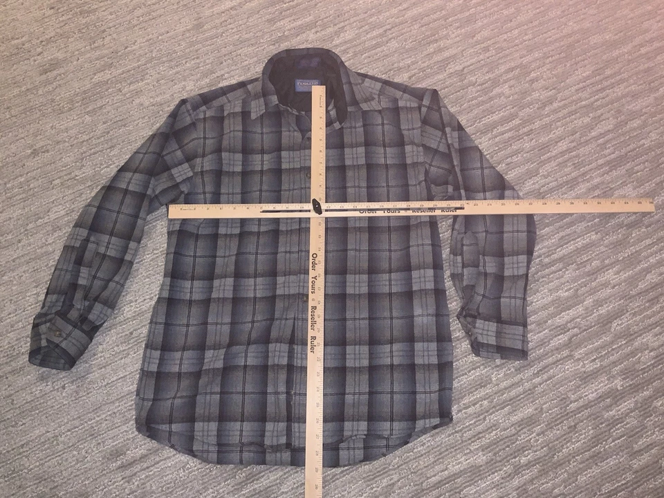 Мужская винтажная рубашка Pendleton сделано в США 100% натуральная шерсть M темно-синяя клетчатая - Изображение 4 из 4