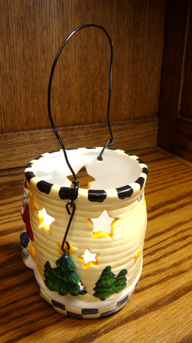 Weihnachten Kerzenhalter ~ Keramik Weihnachtsmann ~ Schneemann ~ H = 4" Stern Ausschnitte ~ Drahtgriff 759 - Bild 4 von 6