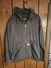 Carhartt Sherpa Lined Loose Fit Full zip Hooded Jacket Mens XL Grey 103308 026