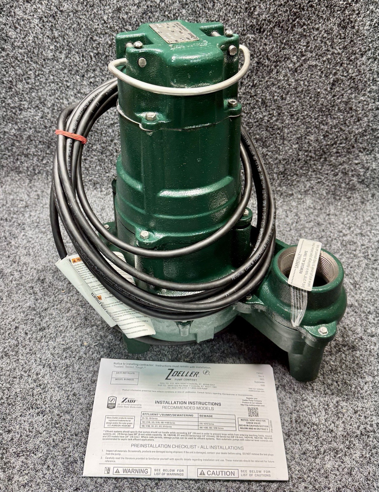 ZOELLER N270-F Submersible Sewage Ejector Pump 1 HP, 115V, 2" Discharge