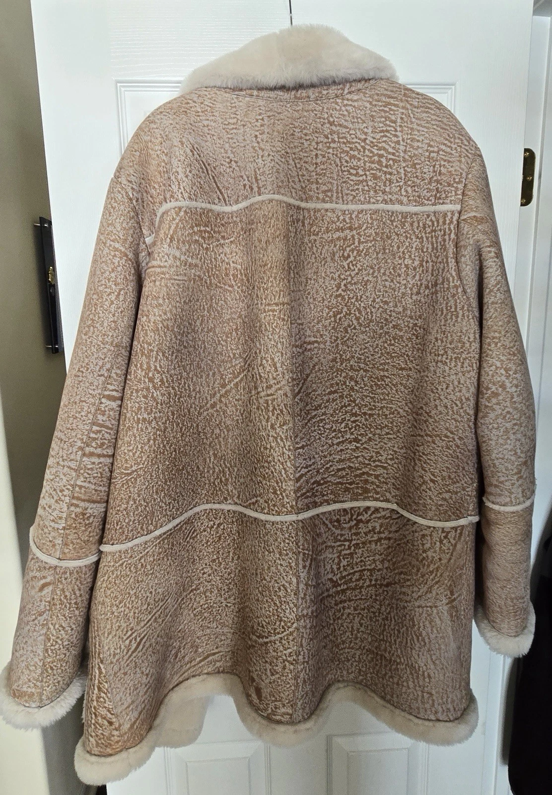 Overland Men's Sheepskin Rancher Coat Lined Pockets Button Brown Beige 2XL image 3