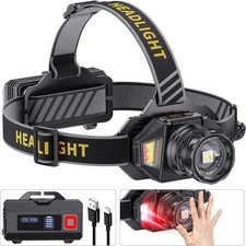 Lampe frontale rechargeable 99000LM 3 couleurs capteur de mouvement 95H IPX7 90°Adj HardHat