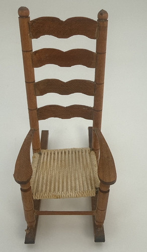 Vintage Doll House Miniature Ladder-Back Rocking Chair Handcrafted Woven 1:12