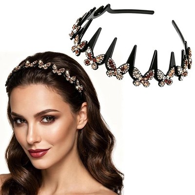 Wavy Crystal Headband Butterfly Rhinestone Hair Accessory Non Slip Elegant