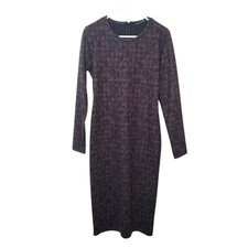 NEW Zara Black Red Fitted Plaid Floral Long Sleeve Midi Dress Size Large