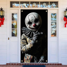 Halloween Scary Evil Clown Face Door Cover Banner 71X35